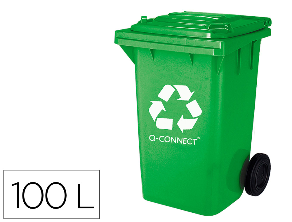 CONTENTOR DE LIXO Q-CONNECT PLASTICO 100L COM CAPA VERDE 75X37X47 CM