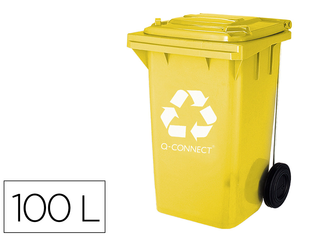 CONTENTOR DE LIXO Q-CONNECT PLASTICO 100L COM CAPA AMARELA 75X37X47 CM