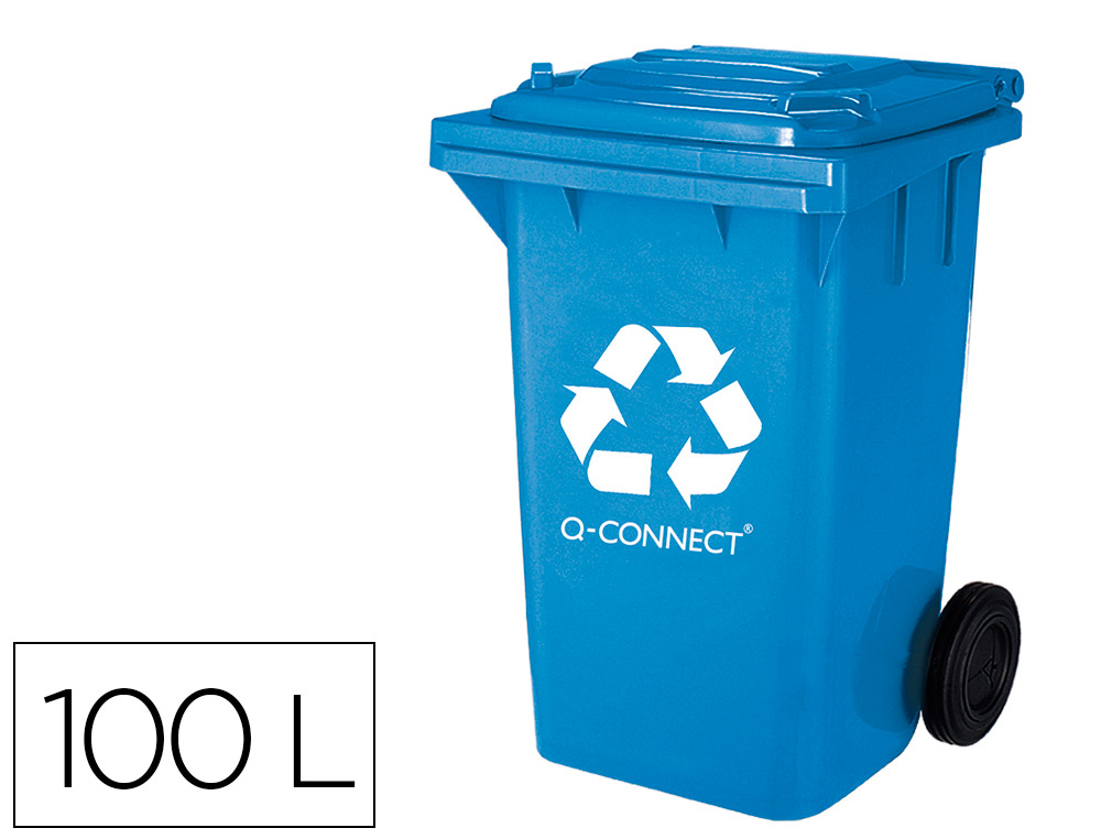 CONTENTOR DE LIXO Q-CONNECT PLASTICO 100L COM CAPA AZUL 75X37X47 CM