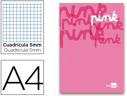 RECARGA COLADA LIDERPAPEL QUADRICULA DE 5 MM ROSA A4 NATURAL 100 FOLHAS 100 G/M2