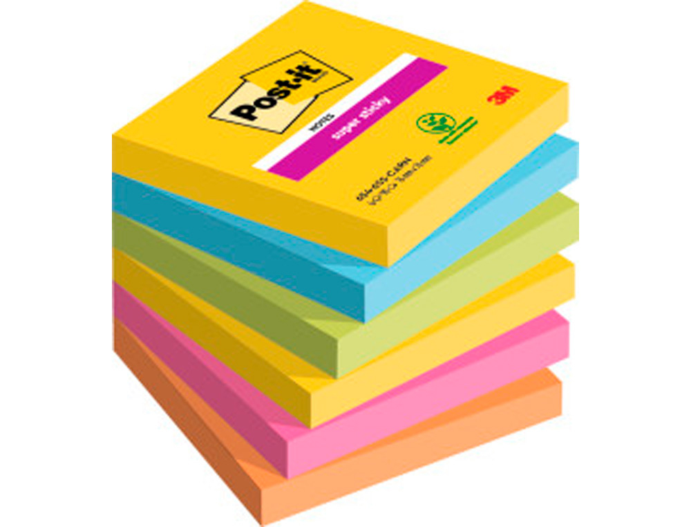 BLOCO DE NOTAS ADESIVAS POST-IT SUPER STICKY 76X76 MM COM 90 FOLHAS PACK DE 6 BLOCO CORES SORTIDAS COLECAO RIO DE JANEIR