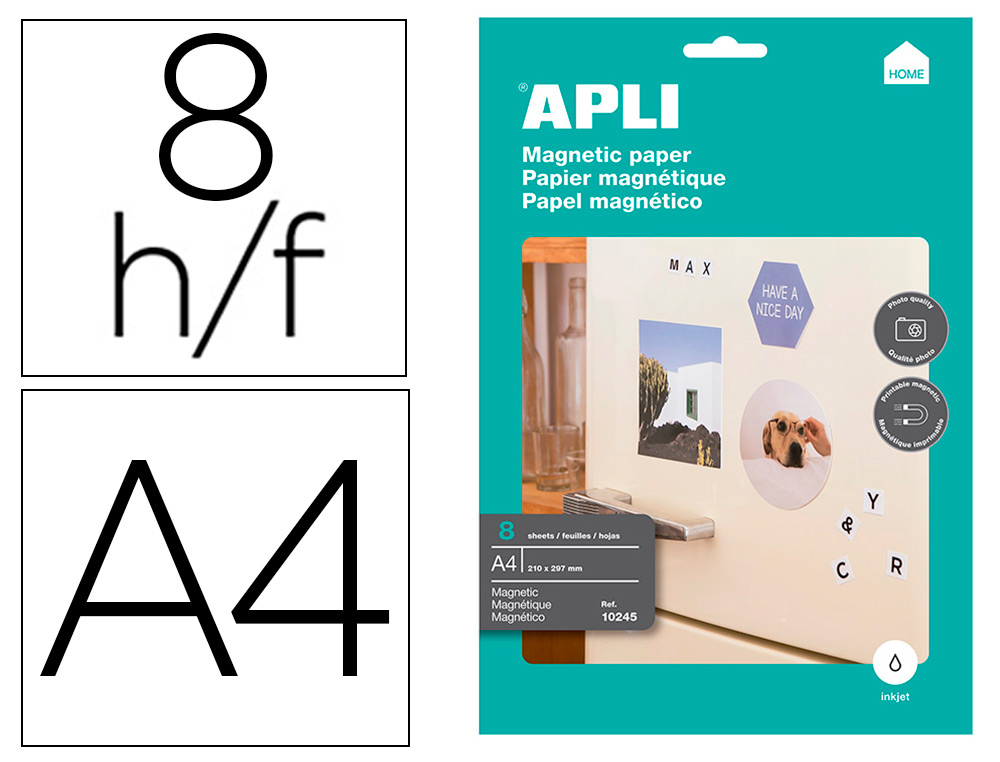 PAPEL MAGNETICO APLI BRANCO DIN A4 PARA IMPRESSORAS TINTEIRO EMBALAGEM DE 8 FOLHAS