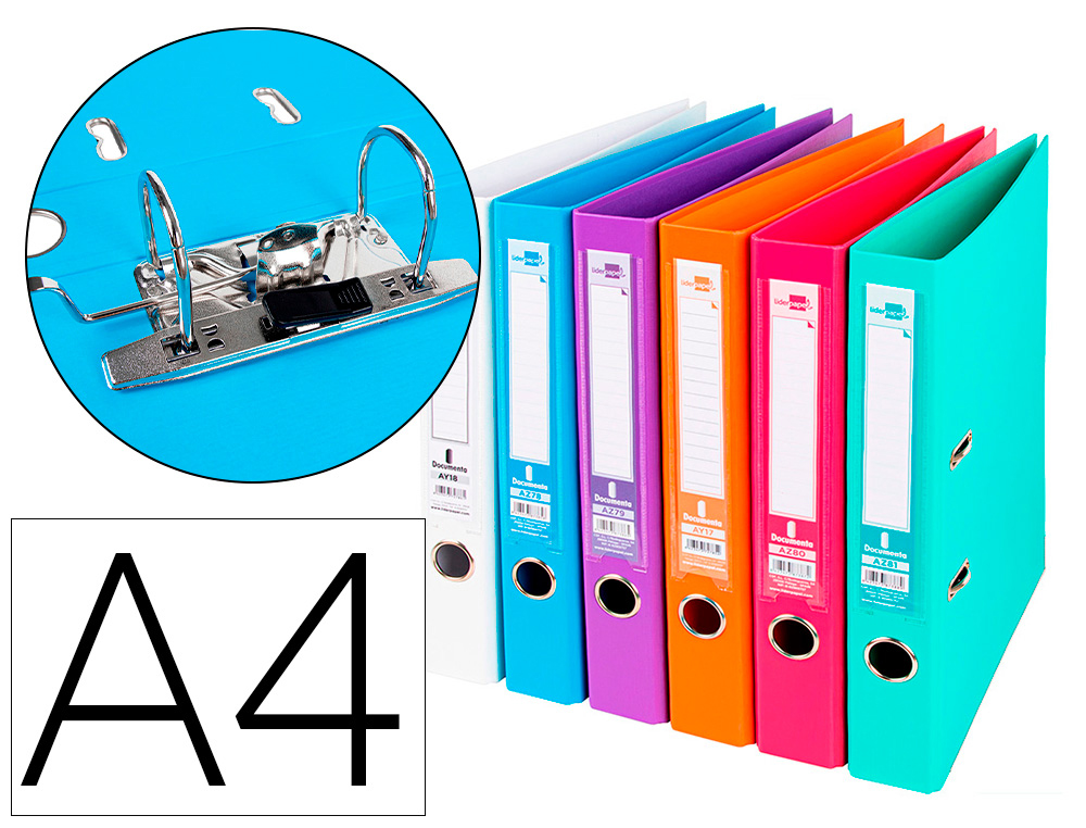 PASTA DE ARQUIVO DE ALAVANCA LIDERPAPEL DOCUMENTA PVC DIN A4 LOMBADA 52 MM CORES SORTIDAS TRENDING BRANCO, LARANJA, CELE