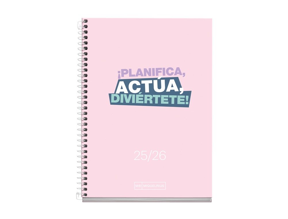 AGENDA ESPIRAL ESCOLAR MIQUELRIUS ACTIVA OCTAVO DIA PAGINA 25-26 TAPA CARTON FORRADO ROSA